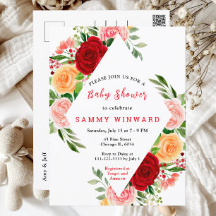 Carte Postale Baby shower Floral Rose romantique