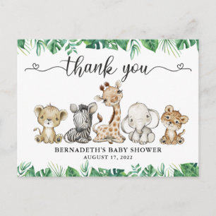 Carte Postale Baby shower Floral Safari Animaux Merci