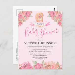 Carte Postale Baby shower forestier d'écureuil floral de Boho do