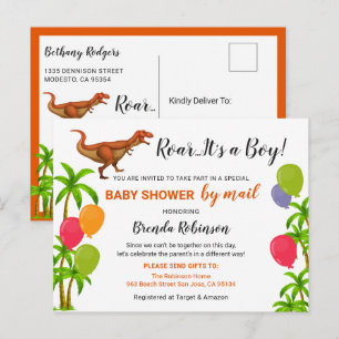 Carte Postale Baby Shower Garçon Par La Poste Roar Jungle Dinosa