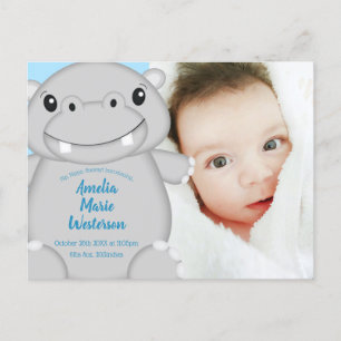 Carte Postale Baby shower Hippo bleu