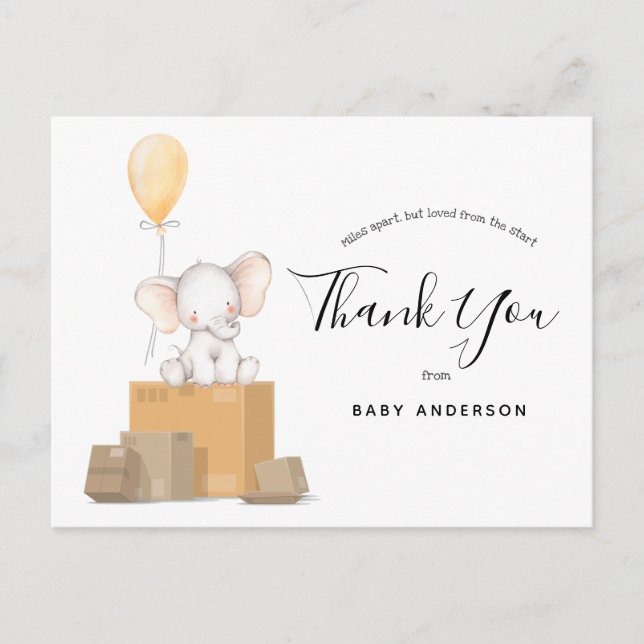 Carte Postale Baby shower jaune éléphant par Merci du courrier (Devant)