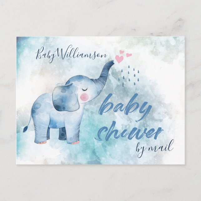 Carte Postale Baby shower Longue Distance Par Mail Blue Elephant (Devant)