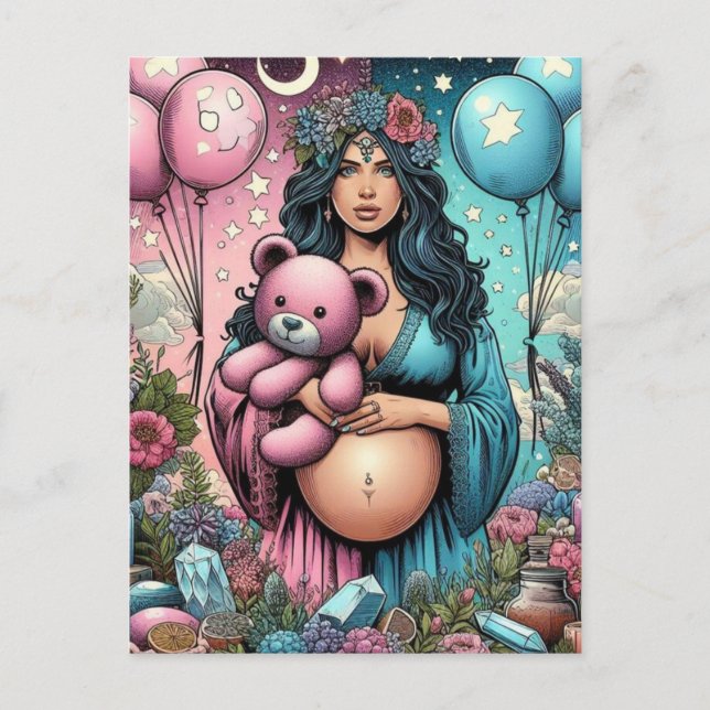 Carte Postale Baby Shower Magique | Révélation du Sexe (Devant)