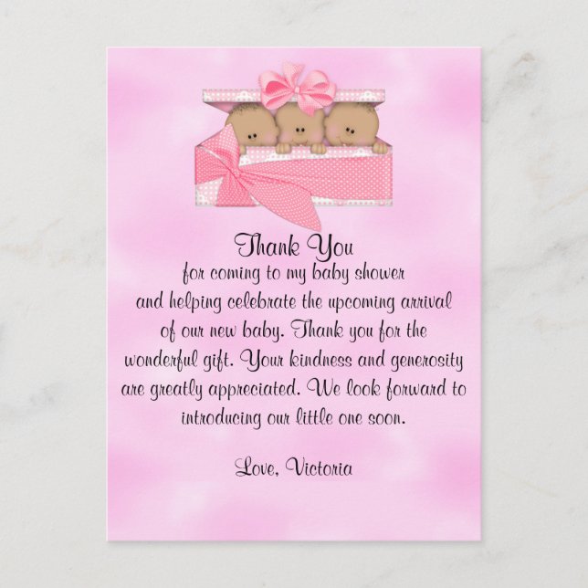 Carte Postale Baby shower Merci C'est Triplets Girl Ethnic (Devant)