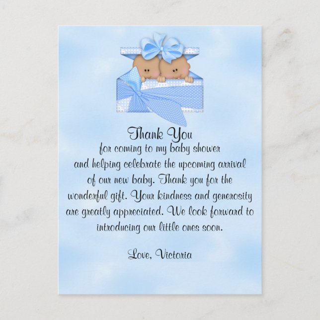 Carte Postale Baby shower Merci C'est Twins Boy Ethnic (Devant)