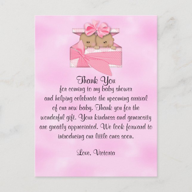 Carte Postale Baby shower Merci C'est Twins Girl Ethnic (Devant)