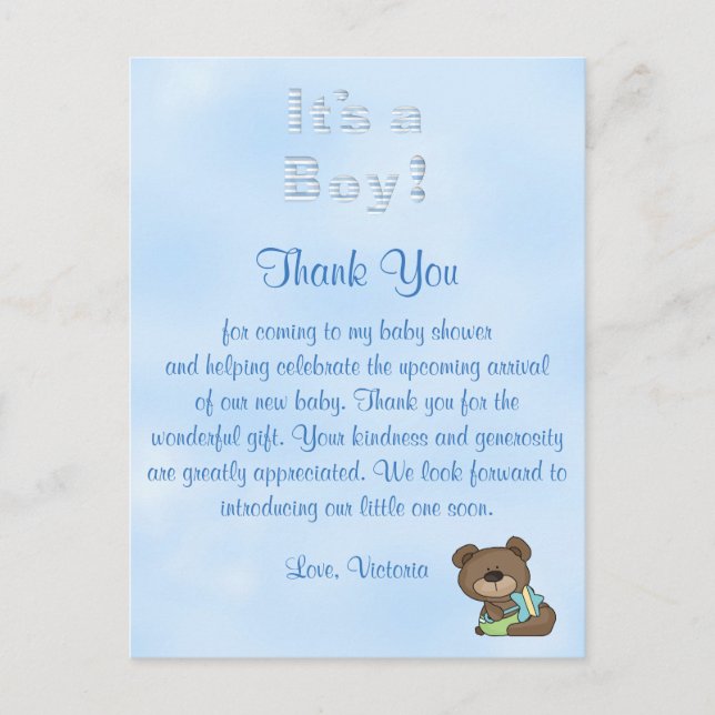 Carte Postale Baby shower Merci C'est un Garçon Bébé Garçon Tedd (Devant)