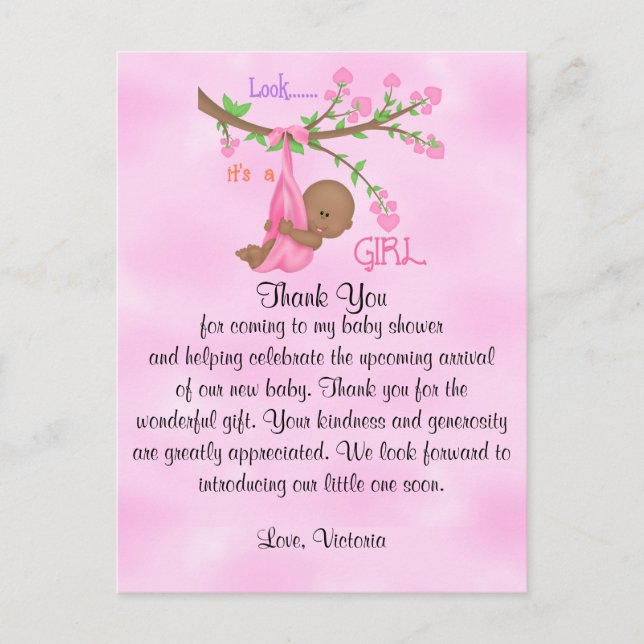 Carte Postale baby shower Merci fille ethnique (Devant)
