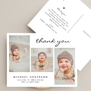 Carte Postale Baby shower Merci Moderne Simple Photo Collage
