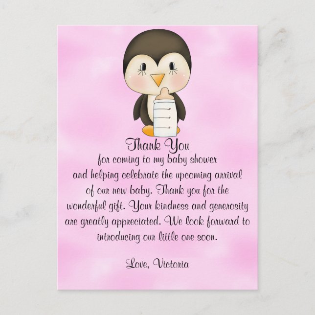 Carte Postale Baby shower Merci Penguin (Devant)