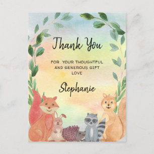 Carte postale Baby shower Merci pour animaux fores