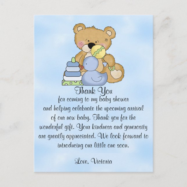 Carte Postale Baby shower Merci Teddy Bear (Devant)