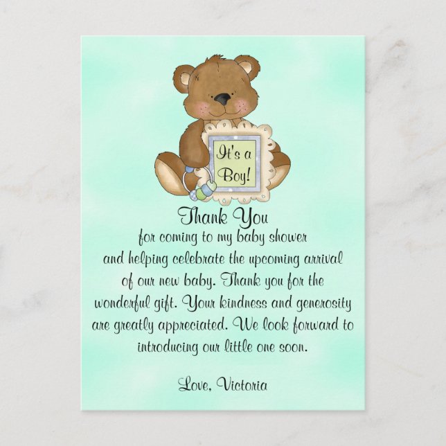 Carte Postale Baby shower Merci Teddy Bear (Devant)