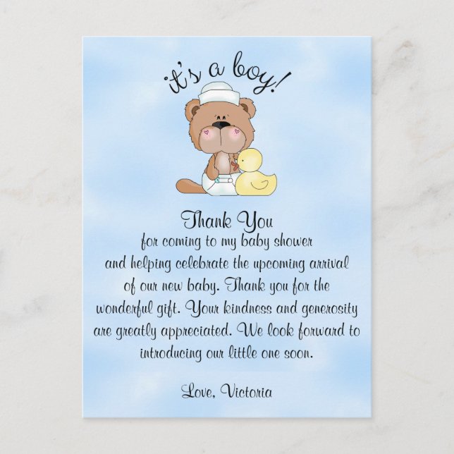 Carte Postale Baby shower Merci Teddy Bear (Devant)