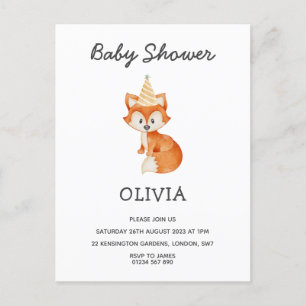 Carte Postale Baby shower minimaliste moderne de renard de bois