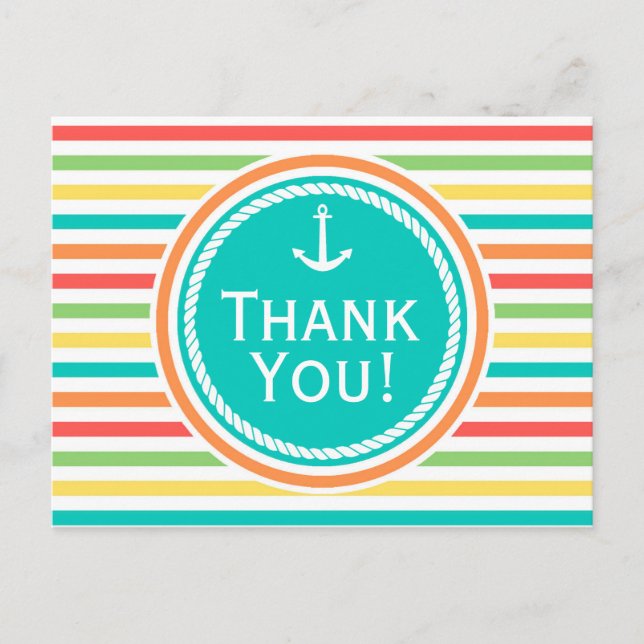 Carte Postale Baby shower Nautique, Bright Rainbow Stripes (Devant)