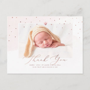 Carte Postale Baby shower or rose Merci Aquarelle