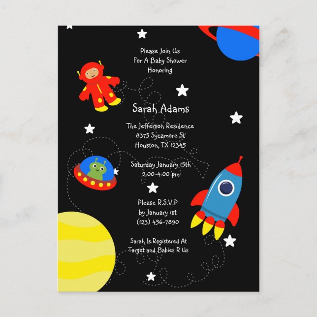 Carte postale Baby shower OVNI Black Outer Space (Devant)