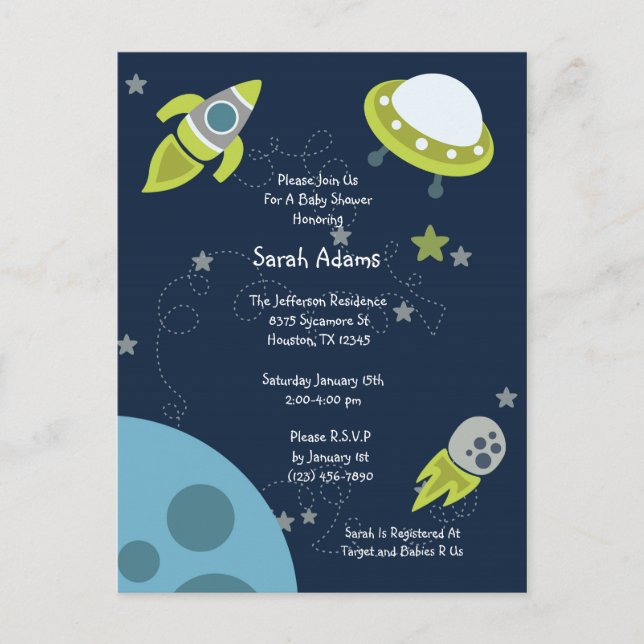 Carte postale Baby shower OVNI de l'espace extra-a (Devant)