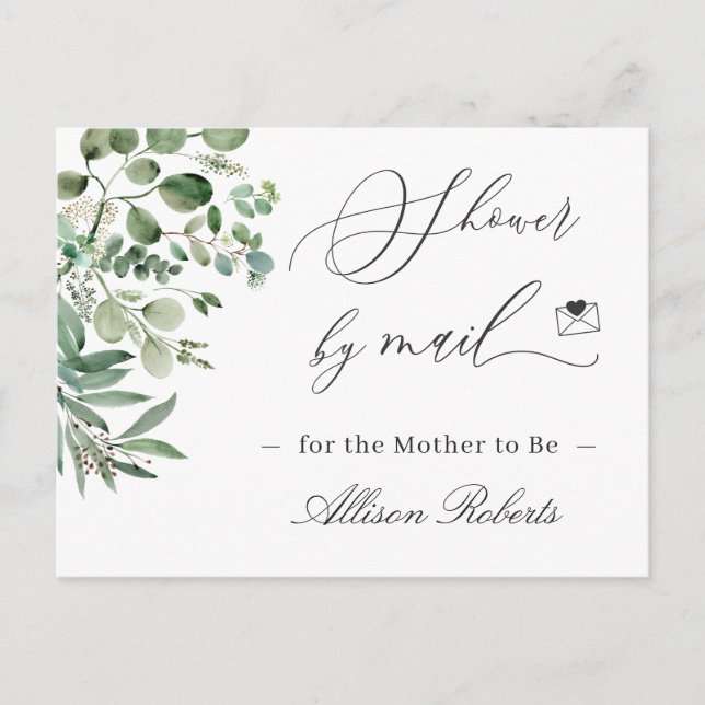 Carte Postale Baby shower Par Mail Simple Eucalyptus Élégant (Devant)