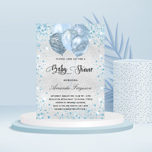 Carte Postale Baby shower parties scintillant bleu argent