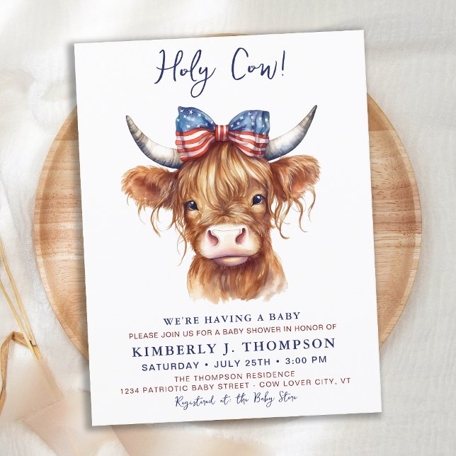 Carte Postale Baby shower Patriotique Highland Cow (Créateur téléchargé)