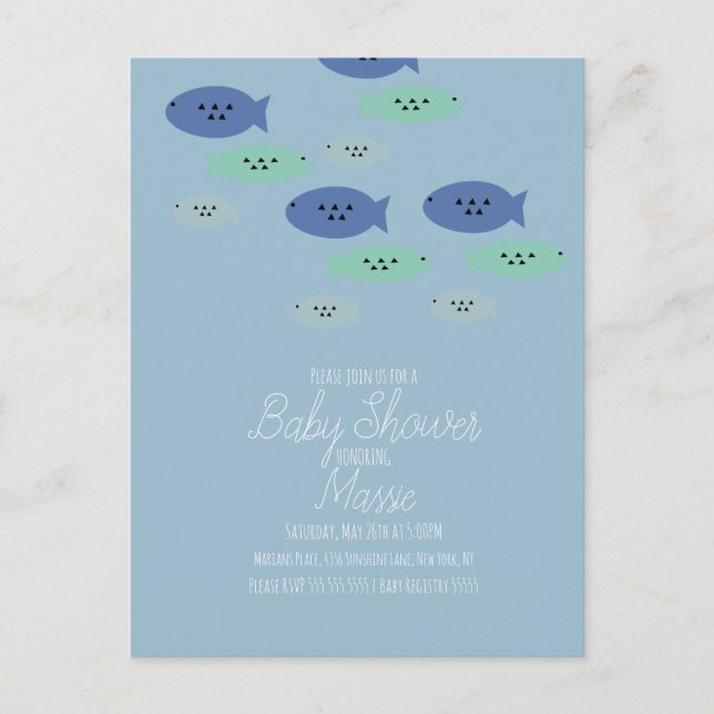 Carte Postale Baby Shower Piscine Poissons Nageants  (Devant)