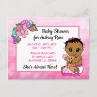 Baby shower pour fille, Pink Bow Ethnic Baby Invit