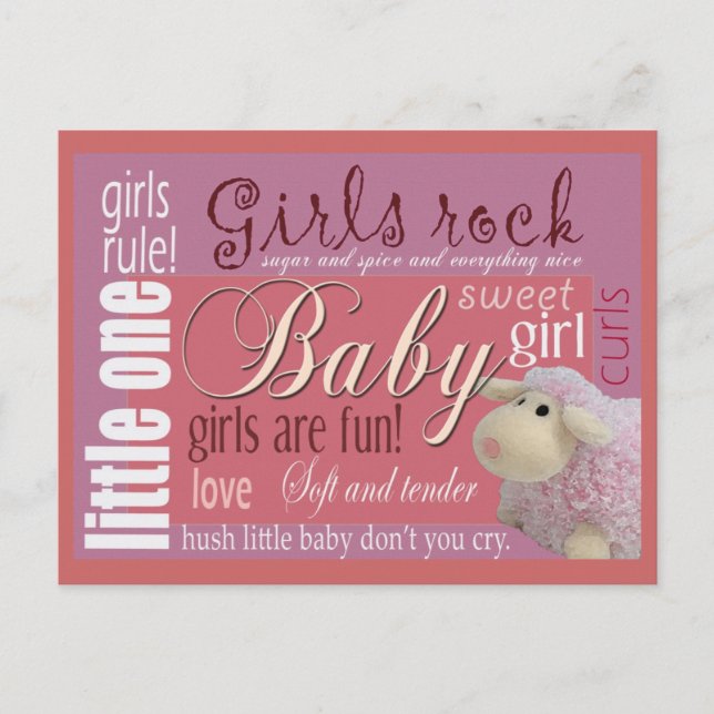 Carte postale baby shower rock filles (Devant)