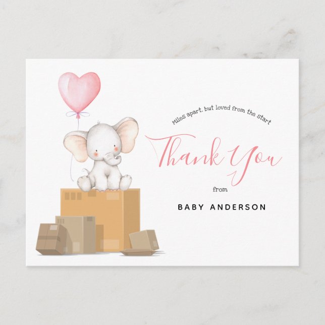 Carte Postale Baby shower rose éléphant par Merci du courrier (Devant)