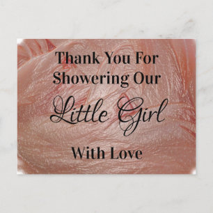 Carte Postale Baby Shower Rose Pâle Fille Élégant Merci