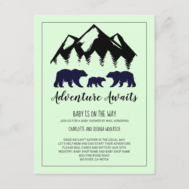 Carte Postale Baby shower Rustique Ours De Bois Par Courrier (Devant)