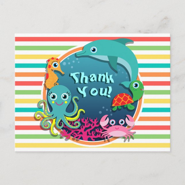 Carte Postale Baby shower Sea Life, Bright Rainbow Stripes (Devant)