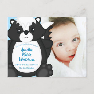 Carte Postale Baby Shower Skunk Bleu