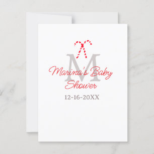 Carte Postale Baby shower sucre de canne Noël monogramme