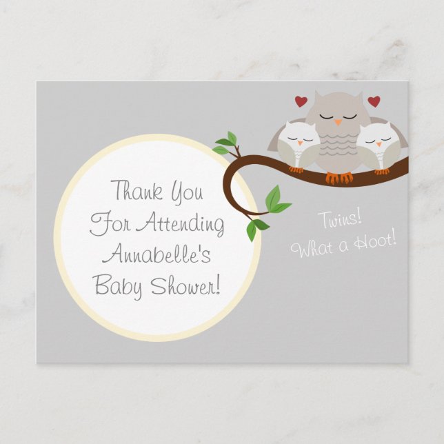 Carte postale Baby shower Twin Owls (Devant)