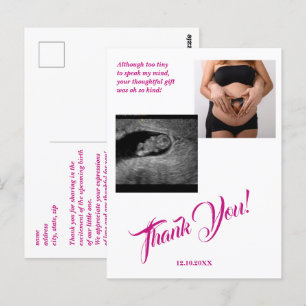Carte Postale Baby shower Ultrasound fille Merci rose.