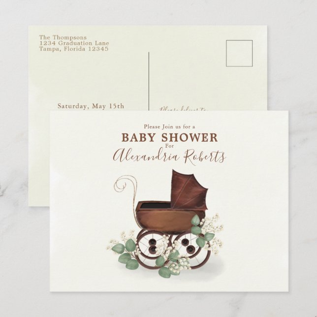 Carte Postale Baby shower Verdure Aquarelle moderne Eucalyptus (Devant / Derrière)
