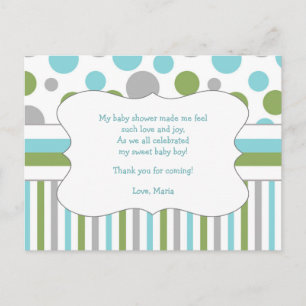 Carte Postale Baby shower Vert bleu Merci note avec poème 3471