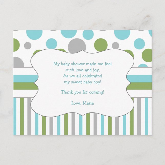 Carte Postale Baby shower Vert bleu Merci note avec poème 3471 (Devant)