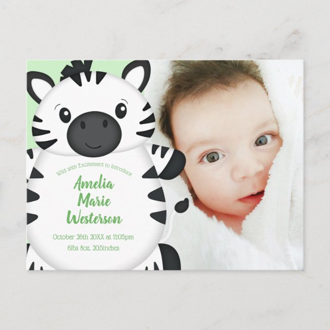 Carte Postale Baby shower Zebra (Devant)