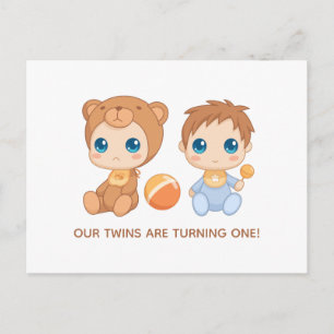 Carte Postale Baby Twins Premier anniversaire Garçon Ours Invita