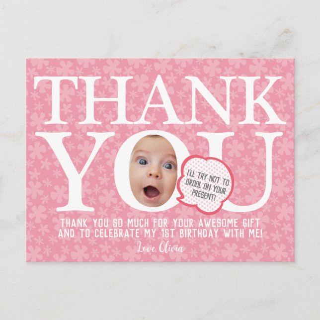 Carte Postale babypink fleur drôle sur mesure Merci d'anniversai (Devant)