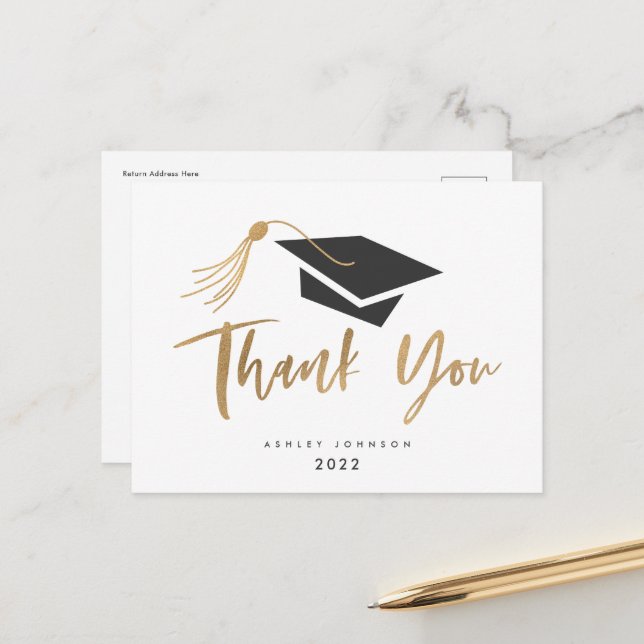 Carte Postale Bac de diplôme et huile d'or Tassel (Devant/Arrière en situation)
