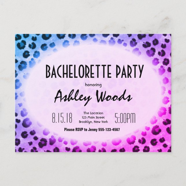 Carte Postale Bachelorette Empreinte de léopard bleu violet (Devant)