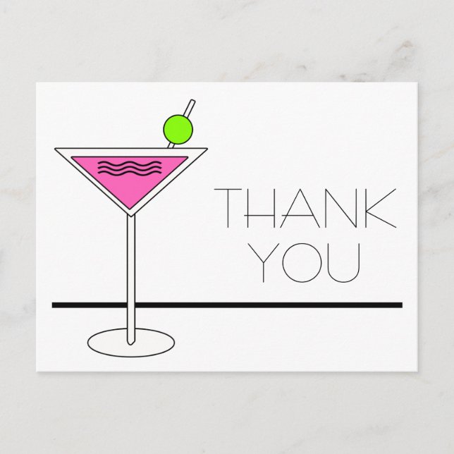 Carte Postale Bachelorette Pink Martini Cocktail Merci (Devant)
