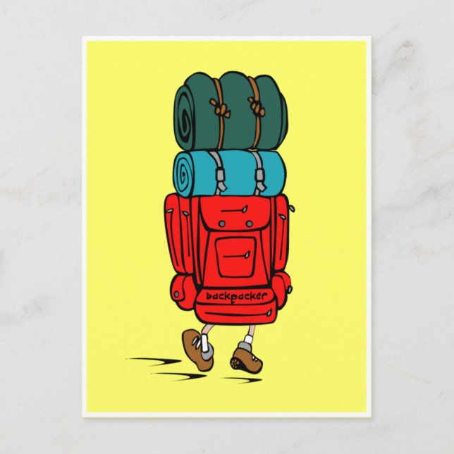 Carte Postale Backpacker Hiker avec énorme sac à dos (Devant)