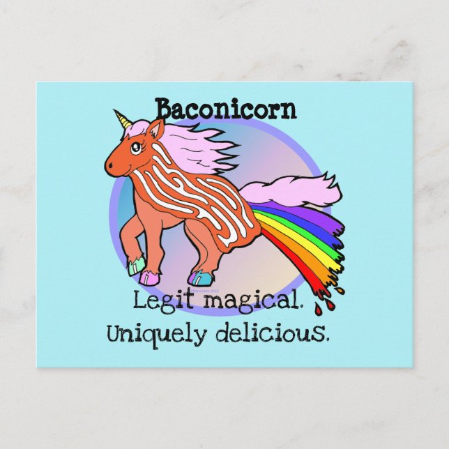 Carte Postale Bacon Unicorn - Baconicorn Magical Delicious chemi (Devant)