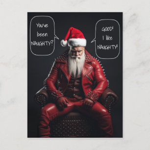 Carte Postale Badass cool Père Noël En Cuir Rouge Aime Ça Mauvai